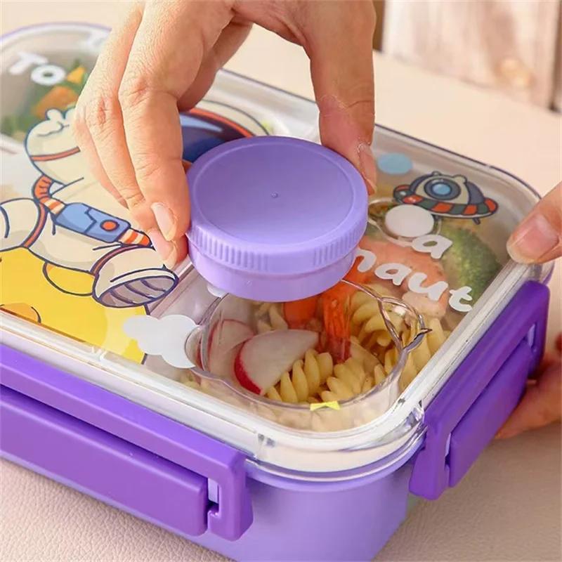 Милый ланч-бокс для детей с рисунком мультяшного динозавра, коробка для бенто с вилкой-ложкой, фруктовая коробка для пикника на открытом воздухе, контейнеры для хранения продуктов