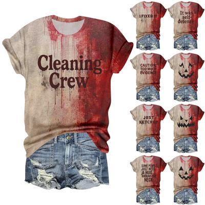 Женская повседневная футболка с круглым вырезом, принтом на Хэллоуин и коротким рукавом