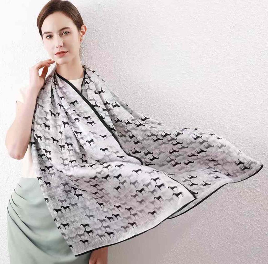 [BYSIFA] Fashion New Orange Grey Scarves Women Elegant New 100% Silk Scarf Shawl Printed Fall Winter Ladies Brand Scarves Wraps