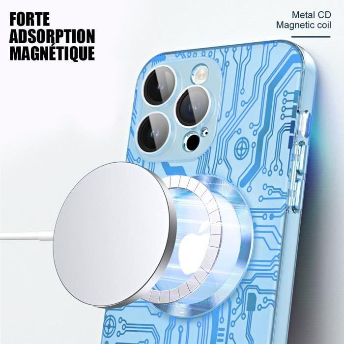 Coque de protection - pour iPhone - 15 Plus - Bleu - Motif Circuit - Protection Caméra Vitre