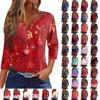 Женская футболка с рождественским принтом, на пуговицах, рукав 3/4, повседневная, выходного дня, модная, базовая, с V-образным вырезом, стандартный топ