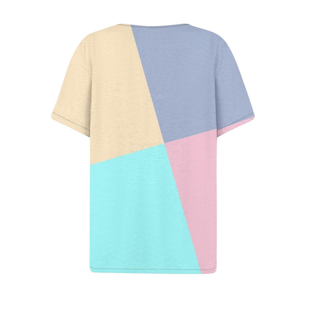 Женский модный повседневный топ с v-образным вырезом и коротким рукавом с геометрическим принтом