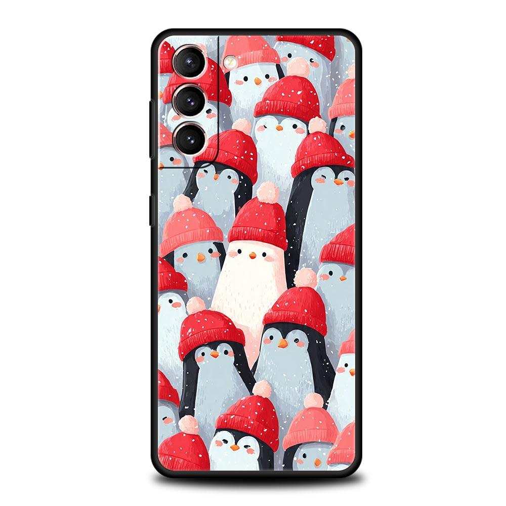 Пингвин Кавайи Милый Мягкий Чехол Для Телефона Для Samsung Galaxy S25 Edge S24 Plus S23 FE S22 S21 S20 Ultra 5G S10 Черный Защитный Чехол