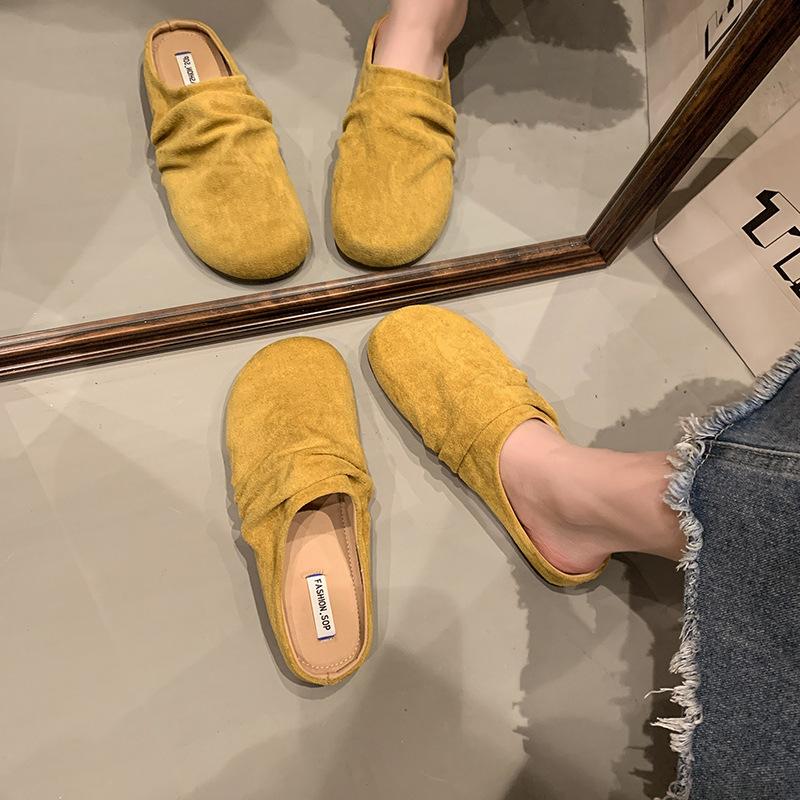 Ретро плиссированные полутапочки баотоу женская верхняя одежда 2025 новые ленивые туфли muller с одной педалью