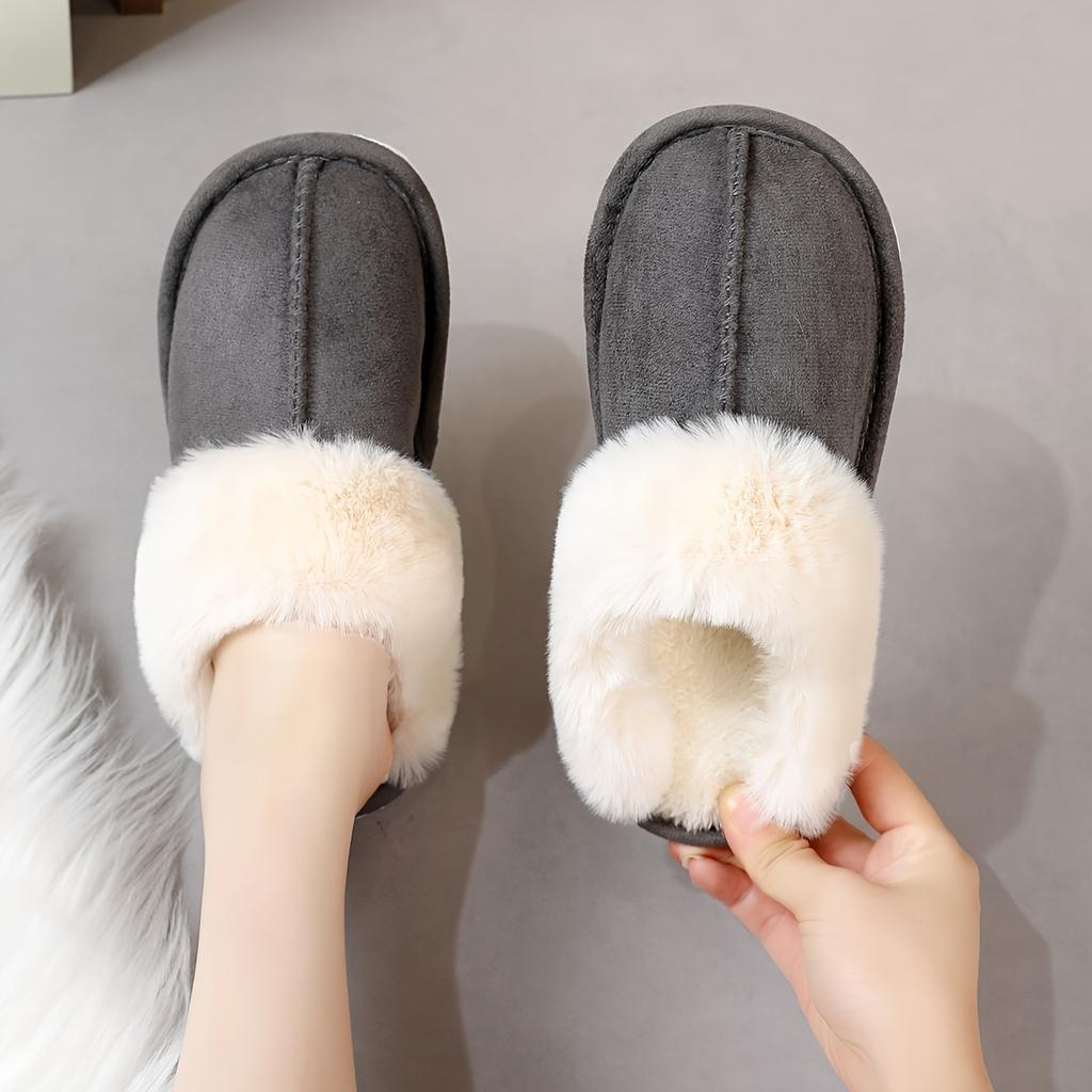 Solid Color Home Warm Slippers, Soft Sole Platform Plush Lined Backless Shoes, Round Toe Indoor Fluffy Shoes
