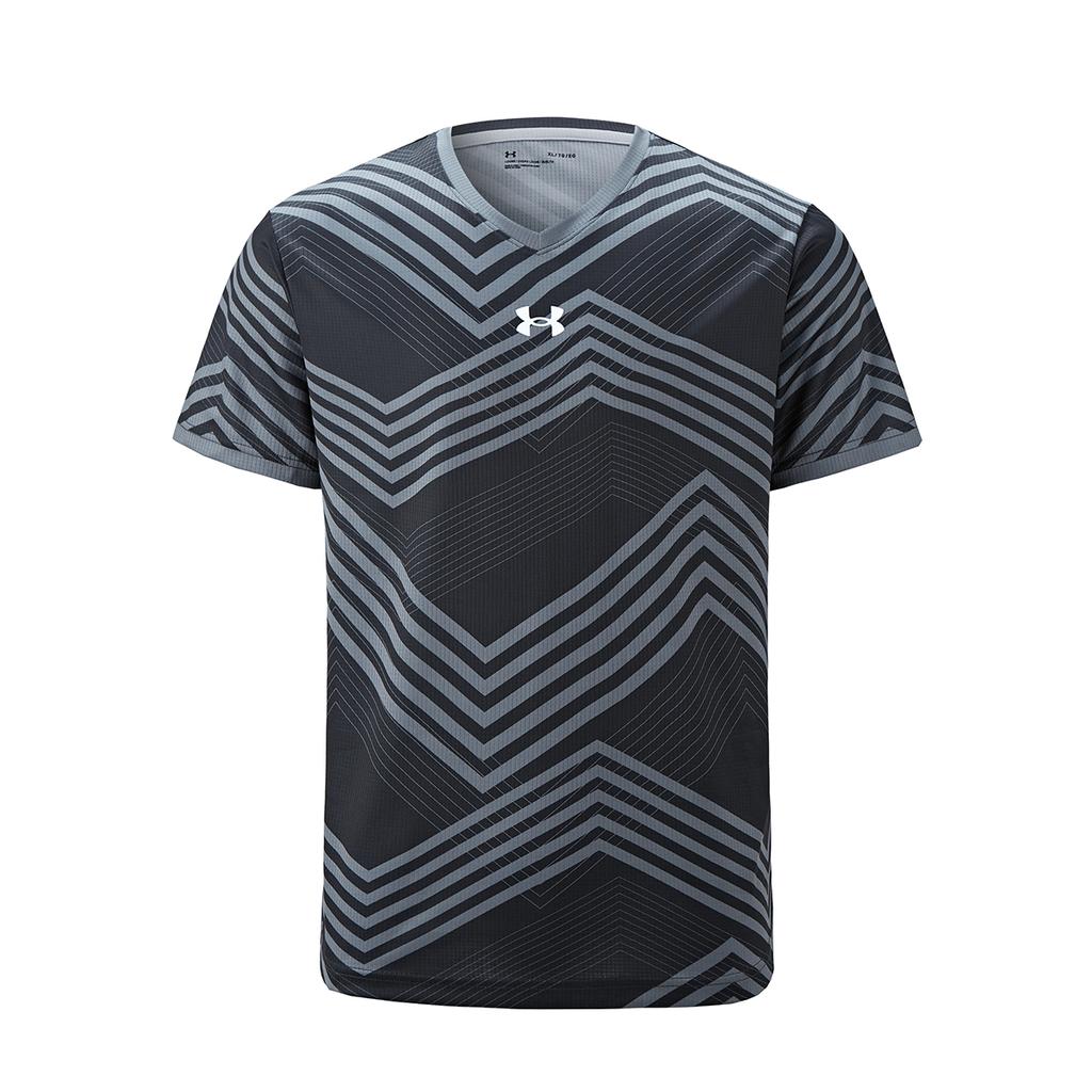 Under Armour Полосатый свитер с логотипом и V-образным вырезом, короткий рукав, трикотаж и эластичные шорты, повседневный спортивный комплект 23500503-001+24500204-001