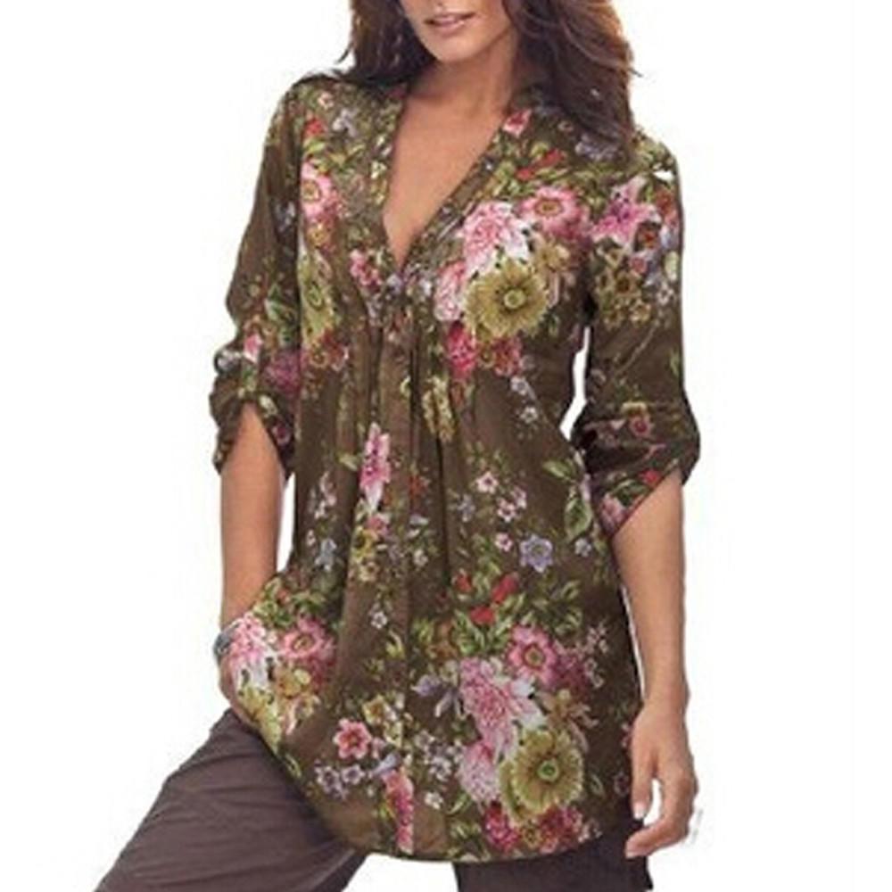 Classic Fall Short Sleeve Printed Shirt For Women Casual Wear