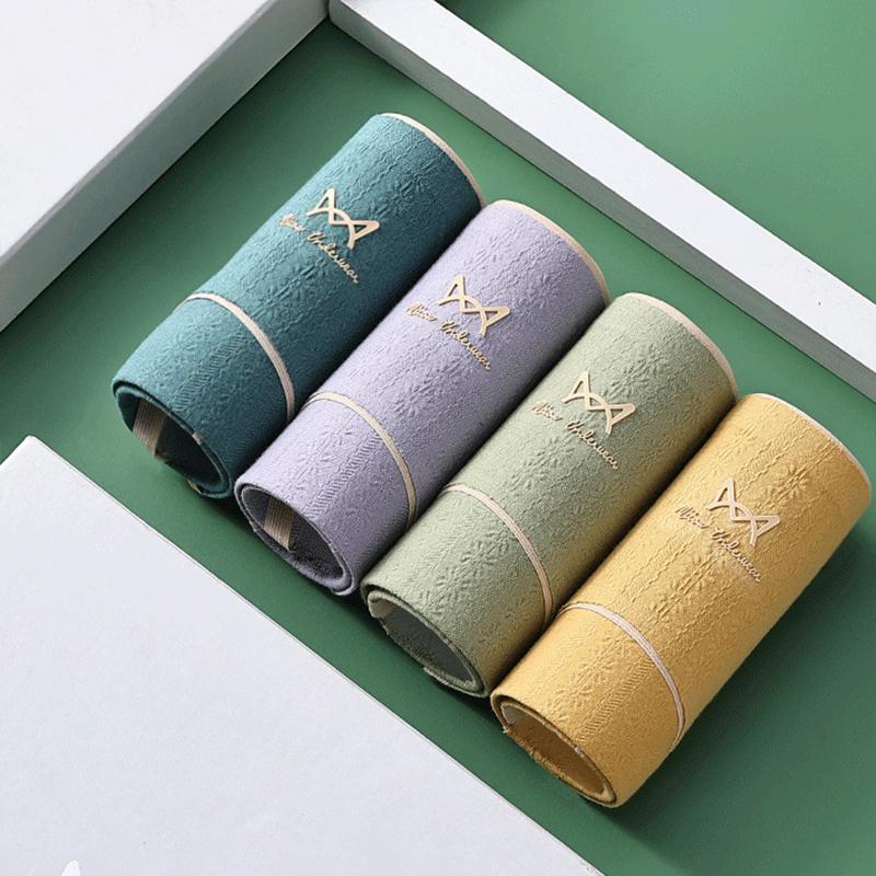 4PCS Underwear Women's Cotton Mid-waist Bacteriate-resistant Fashion Breathable Briefs