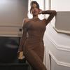 Long Sleeve Sexy Maxi Dress Women Inclined Shoulder Backless Bodycon Ruched Club Party Sexy Long Dress