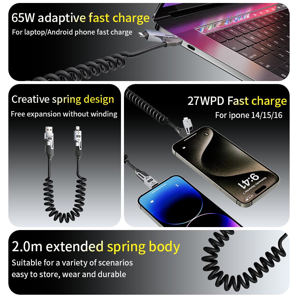 BeMoZhen PD65W+27W Fast Charging 4-in-1 Cable for Apple & Huawei