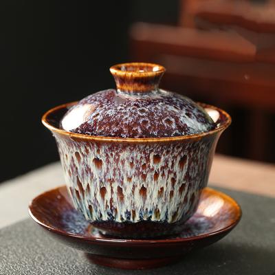 Чайная чашка Jianzhan, фарфоровое блюдце Gaiwan, изысканное звездное небо, глазурованная керамическая печь Gaiwan, трансформационная крышка, миска для супа с крышкой