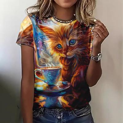 Верхняя женская футболка с круглым вырезом и принтом в виде кошки и животных, футболка с 3D-цифровой печатью, футболки с коротким рукавом