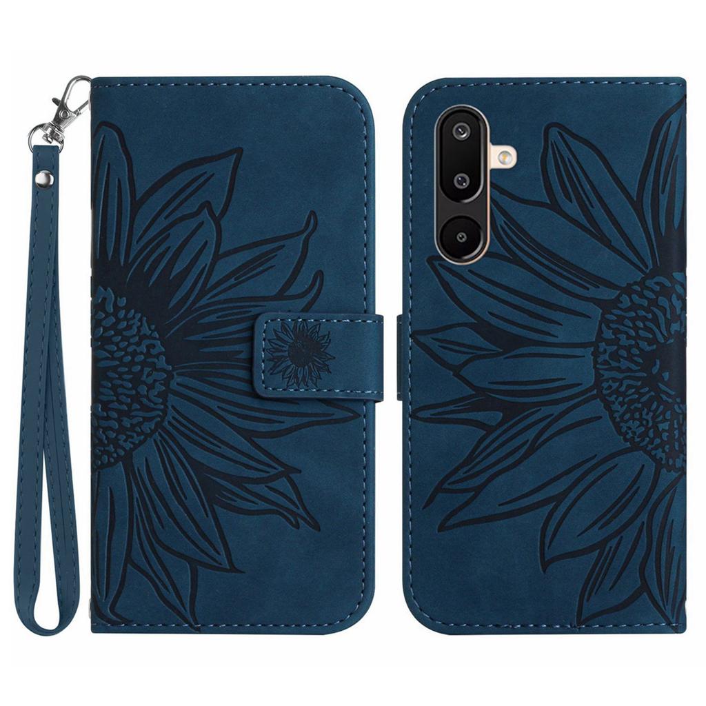 For Samsung Galaxy M16 5G/F16 5G Case Sunflower Imprint Leather Wallet Phone Cover with Wrist Strap