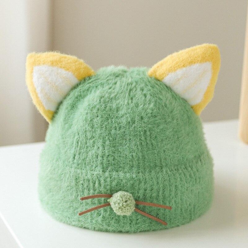 Warm Baby Beanie Kawaii Cartoon Cat Ear Crochet Bonnet for Toddler Boy Girl Cute Fashion Autumn Winter Plush Thicken Warm Hat