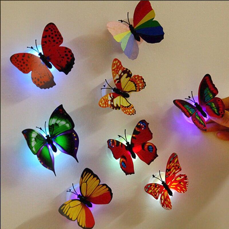 Non-Toxic 12 Pcs 3D Glow Butterfly Wall Stickers Self-Adhesive Led Night Lights For Bedroom Decor Kids Safe Luminous Nursery Decals