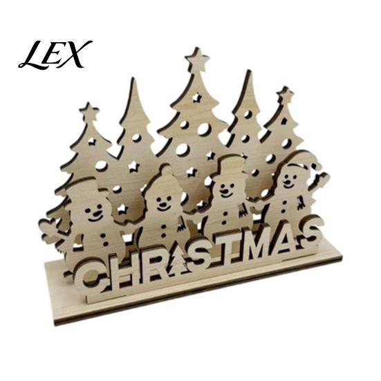 Christmas Home Accents Table Wooden Sign, Vintage Tree Village House Lighted Tabletop Decorative Wood Craft Centerpiece, Winter Indoor Desktop