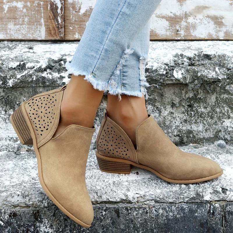 Женские ботильоны с V-образным вырезом до щиколотки, туфли с массивным каблуком и острым носком с вырезами, женская обувь