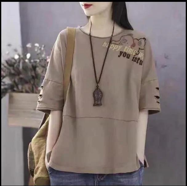 Чистый хлопок, круглый вырез, короткий рукав, большой размер, весенне-летний тренд, свободный топ, студенческая футболка