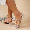 Женская обувь, горячая распродажа, женские туфли с открытым носком на высоком каблуке, модные повседневные тапочки с кристаллами, женские летние туфли больших размеров на однотонном каблуке для женщин