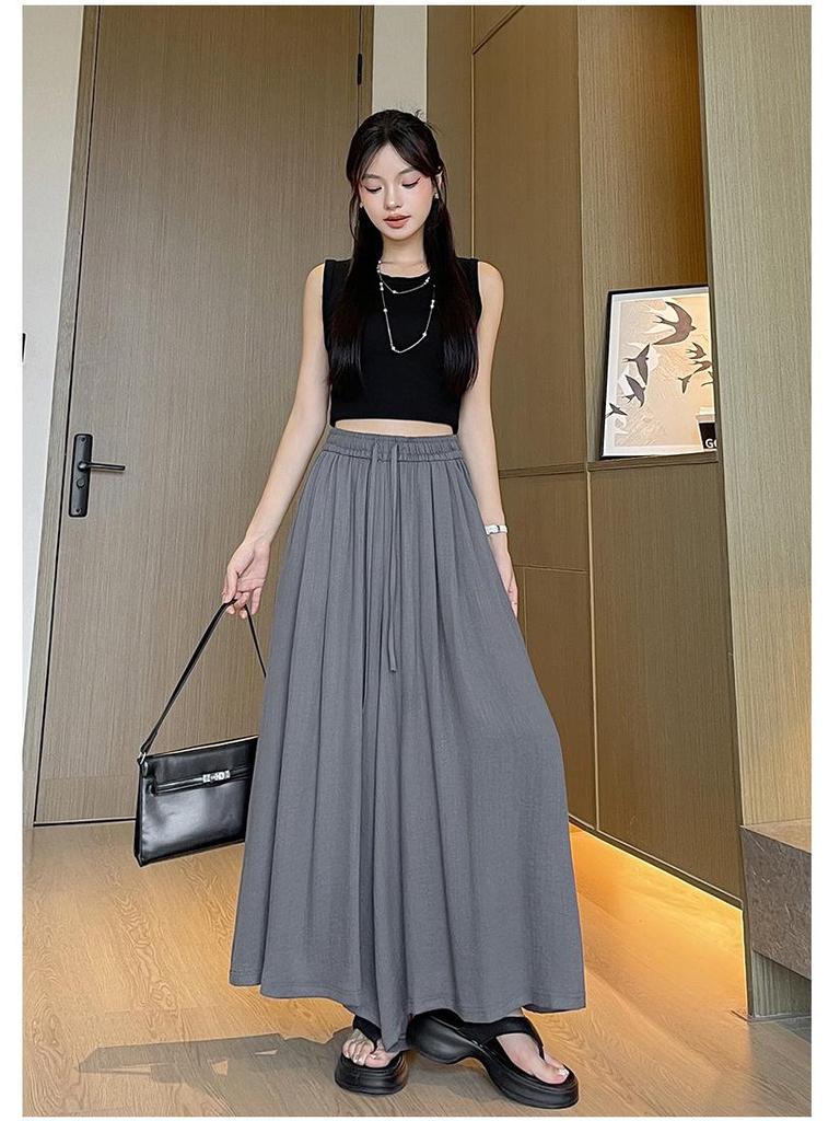 Women's High-Waisted Linen-Cotton Wide-Leg Pants: Loose, Slimming, Versatile, Textured Nine-Point Culottes