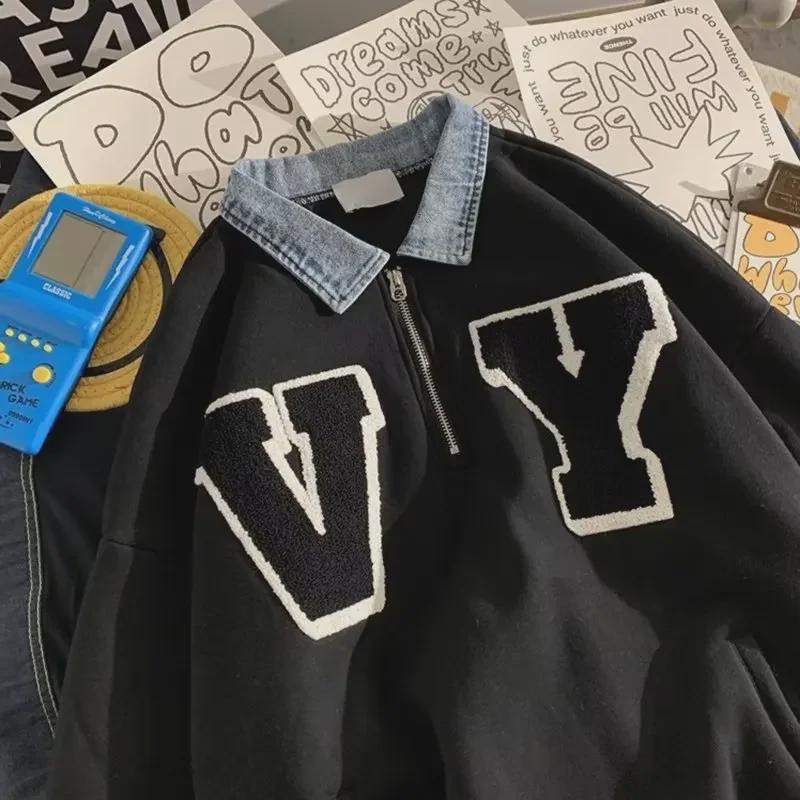 Мужская модная свободная вафельная толстовка с полумолнией и бархатной подкладкой для тепла осенью/зимой