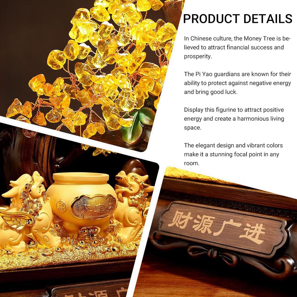 Aris & Juno Money Tree Statue with Pi Yao Guardians, Resin Feng Shui Figurine for Wealth & Prosperity, Home Office Decor, Business Opening Gift