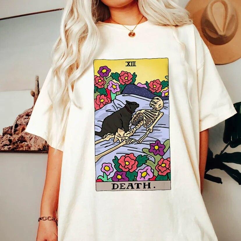 Модная футболка Tarot Cat Kawaii WoUnisex Футболка WoUnisex Футболка с милым рисунком с рисунком Футболка с коротким рукавом WoUnisex Плюс Размер s