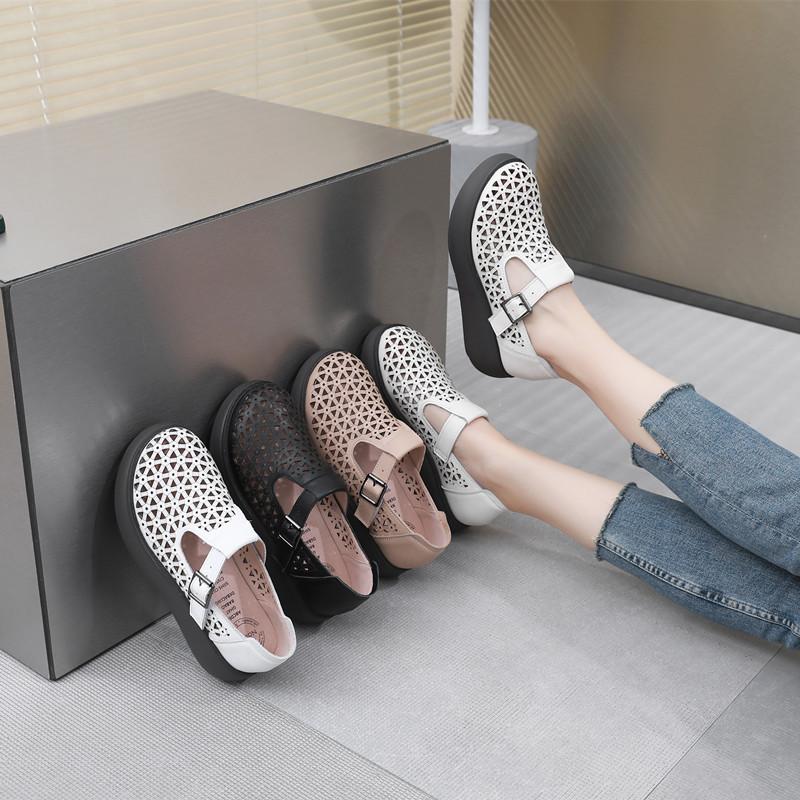 Женские сандалии из натуральной кожи с закрытым носком, летние сандалии на платформе с открытым носком, женская обувь ручной работы на танкетке для отдыха