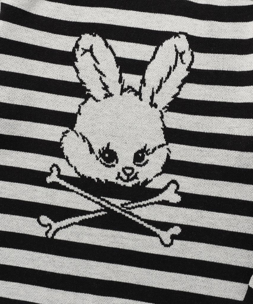 NICEGHOSTCLUB Полосатый вязаный свитер с рисунком Череп и Кролик_Черный(Ng2Fsuk600A)