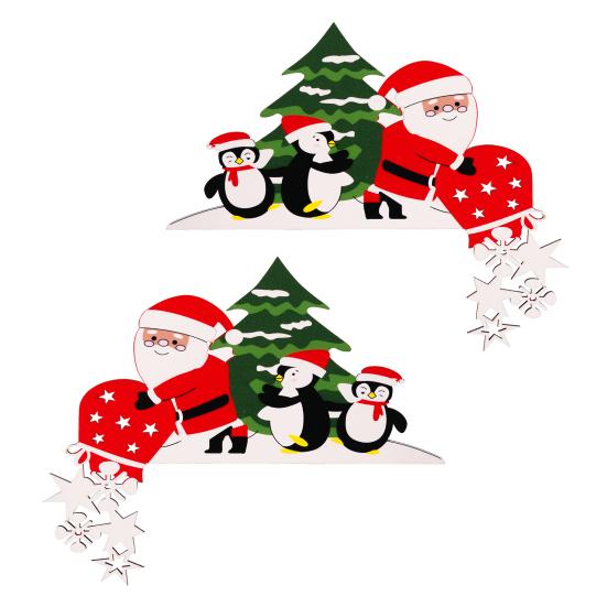 Christmas Door Topper Decoration Wood Santa Claus Reindeer Door Frame Corner Sign for Front Door Window Mantel Shelf Cabinet Home Indoor Decor