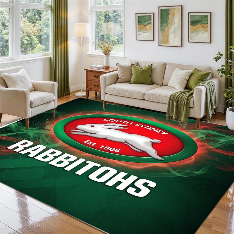South Sydney Rabbitohs Design Crystal Velvet Rug Soft Decorative Mat for Bedroom Entrance