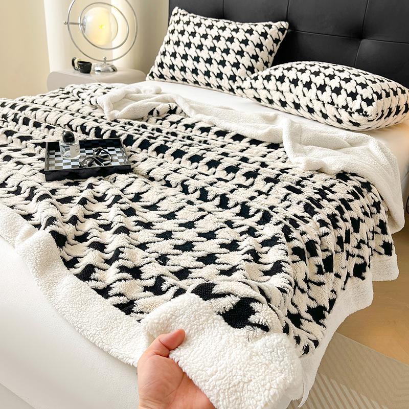 Houndstooth Pattern Spring Autumn Warm Fleece Blanket Cozy Soft Office Naps Sofa Bed Throw Blankets Jacquard Soft Plush Blanket
