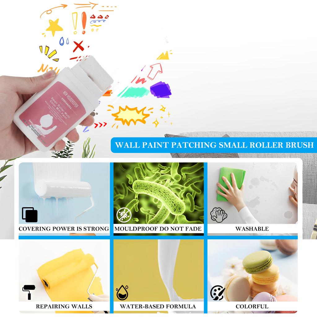 2 шт. портативная щетка для ремонта стен, небольшой валик, кисть для покраски, ремень, 100 г латексной краски, инструмент для рисования граффити своими руками