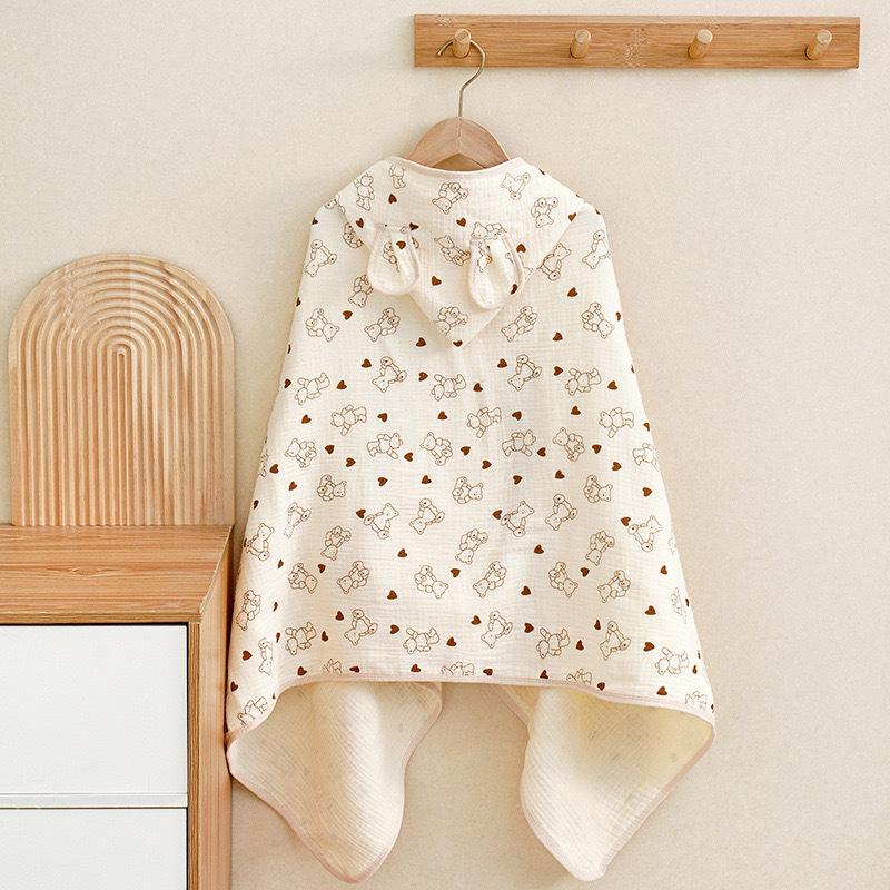 Spring Summer Baby Hooded Cloak Bath Towel Four Layers Crepe Children Hooded Gauze Wear Cotton Cloak