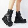 Fashion New Women's Pu Leather Ankle Boots Women Autumn Winter Round Toe Lace Up Shoes Woman Motorcycle Platform Botas Gothic Shoes