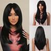 Black Synthetic Wigs Long Straight Layered with Bangs Wigs for Black Women Heat Resistant Cosplay Daily Natural Hair Wig