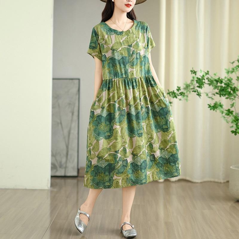 Новое хлопковое винтажное платье с цветочным принтом больших размеров с коротким рукавом для женщин, повседневное свободное длинное летнее платье