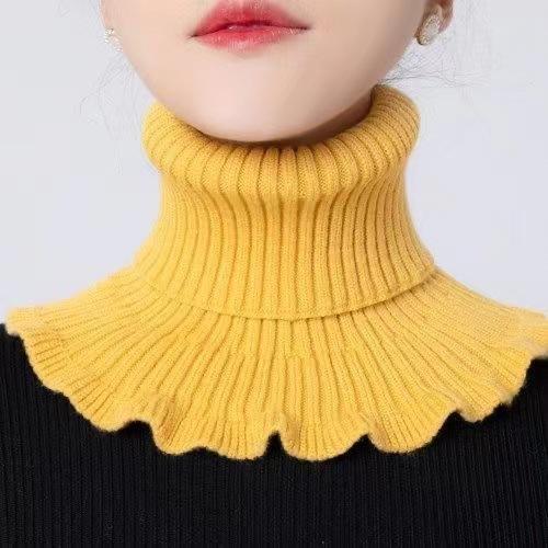 Woolen Knitted Scarf with Fake Collar Women Small Shawl Autumn Winter Pullover Warm Neck Protection Shoulder Lap Sweater Collar