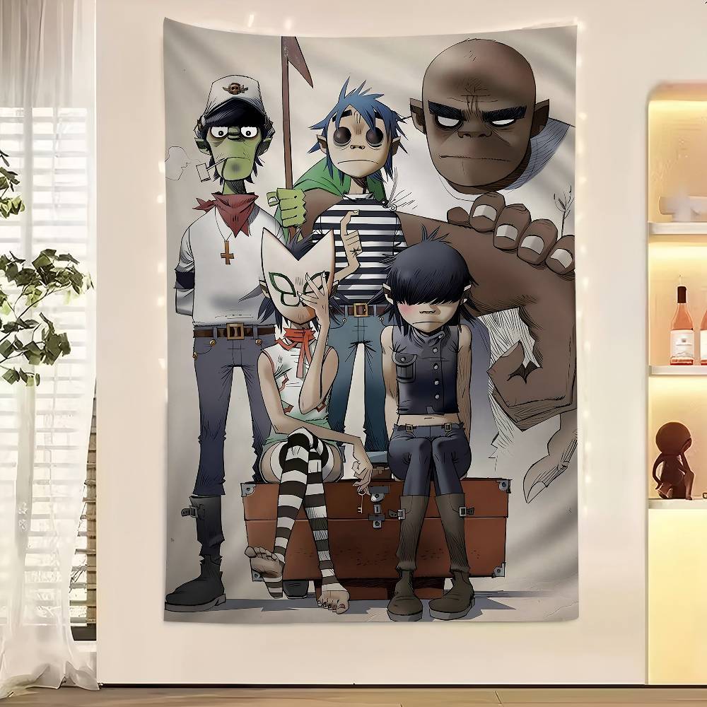Retro Music GGorillazS Cartoon Tapestry Art Science Fiction Room Home Decor Wall Hanging Sheets