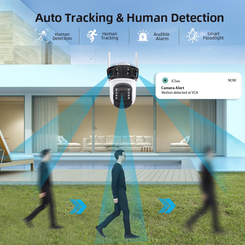 Беспроводная WiFi камера видеонаблюдения Icsee: HD, Полноцветное ночное видение, Трехэкранный, Удаленный мобильный мониторинг, Для наружного использования.