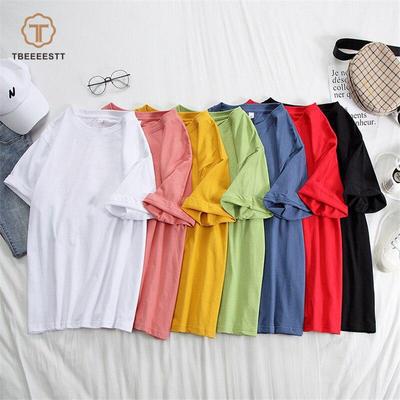 TBEEEESTT Женская хлопковая футболка, летние негабаритные однотонные футболки ярких цветов, свободные топы