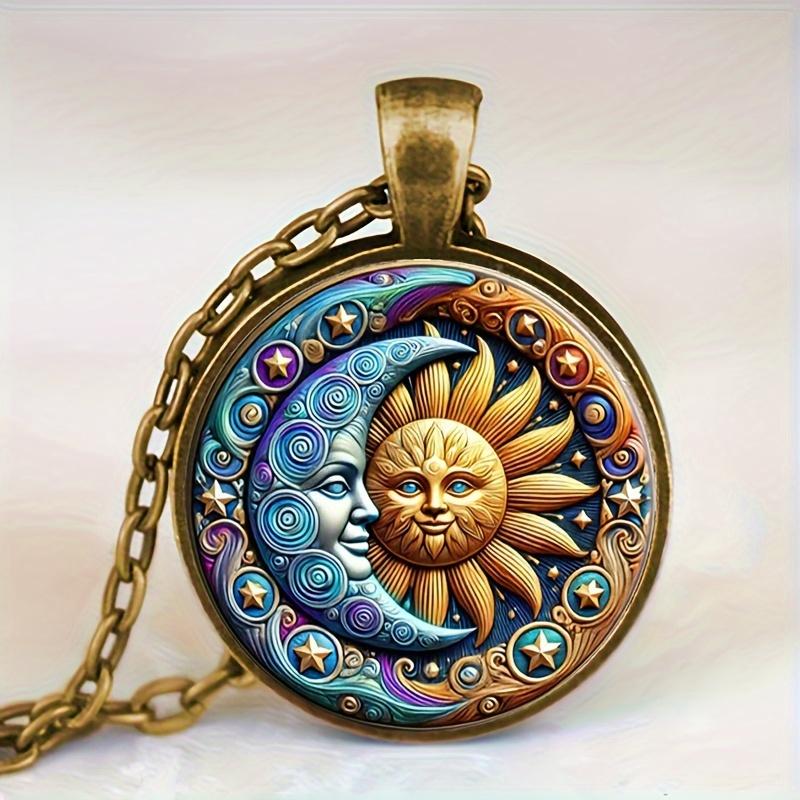 Винтажное ожерелье с подвеской «Солнце и Луна», модный бронзовый сплав со стеклянным драгоценным камнем, идеально подходит для повседневной носки и вечеринок