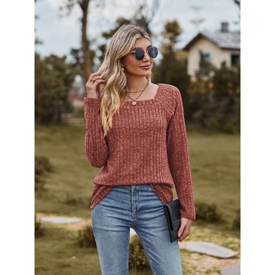 Осенне-зимний женский свитер с квадратным вырезом в полоску, однотонный топ с длинными рукавами и пуговицами в стиле пэчворк