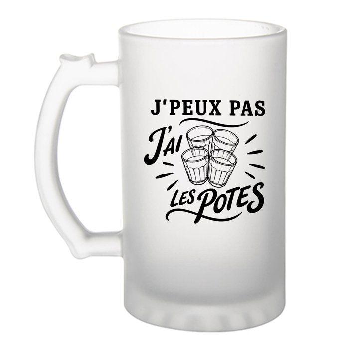 Verre à bière - PLANETEE - J'peux pas minimaliste - Verre trempé givré - 470 ml - Motif imprimé durable