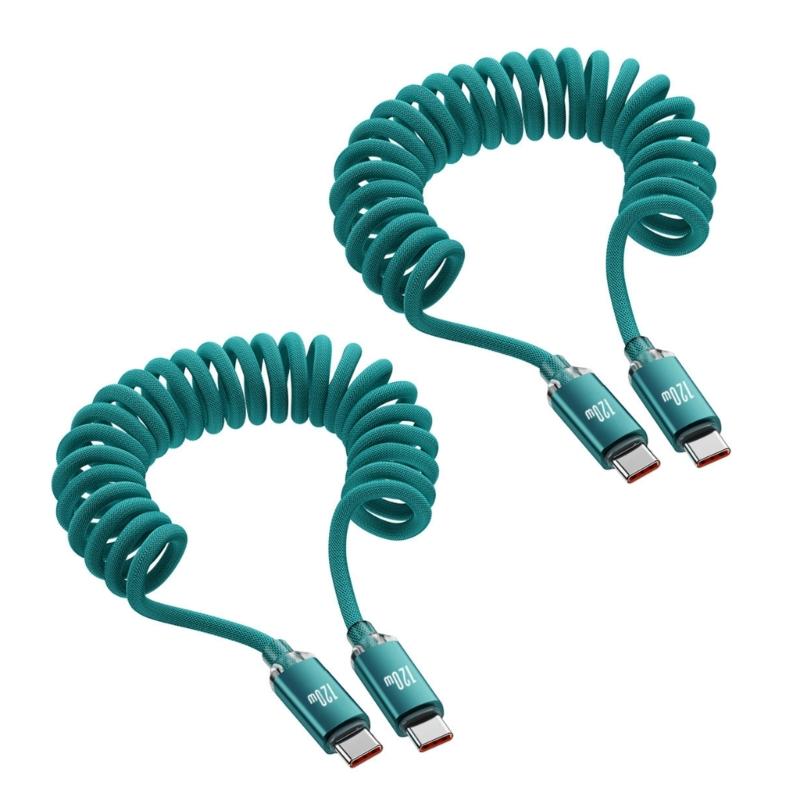 Быстрый кабель питания 120 Вт USB C на Type C Пружинная усиленная оплетка Дизайн против разрыва Подходит для зарядки мобильных устройств