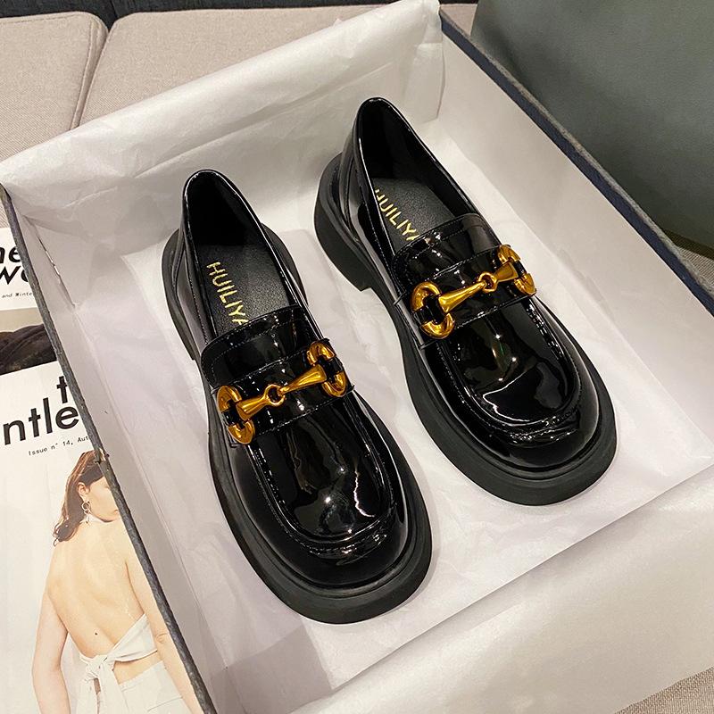 Лоферы женские в британском стиле jk на платформе кожаные туфли весна 2025 новые металлические пряжки круглый нос толстый каблук 750-23