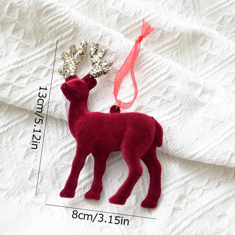 1/2pcs Elegant Christmas Velvet Pendant Red Plucked Deer Bell Pendant Plastic Home Decoration