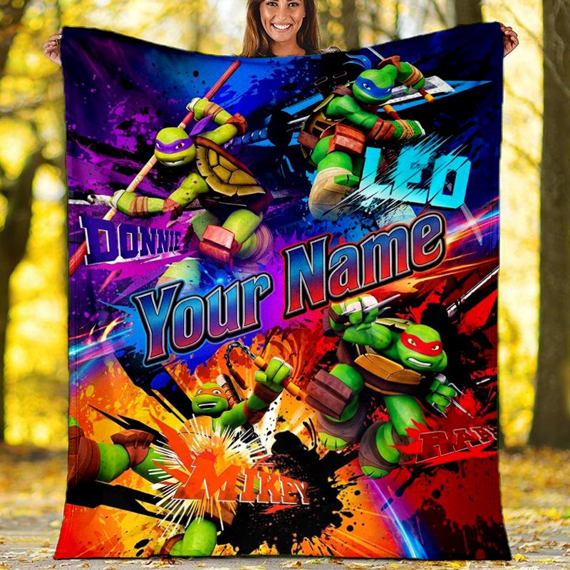 Custom Name Ninja Turtles. Flannel Fleece Blanket Cozy Warm Throw Blanket For Couch Bed Travel All Season Use