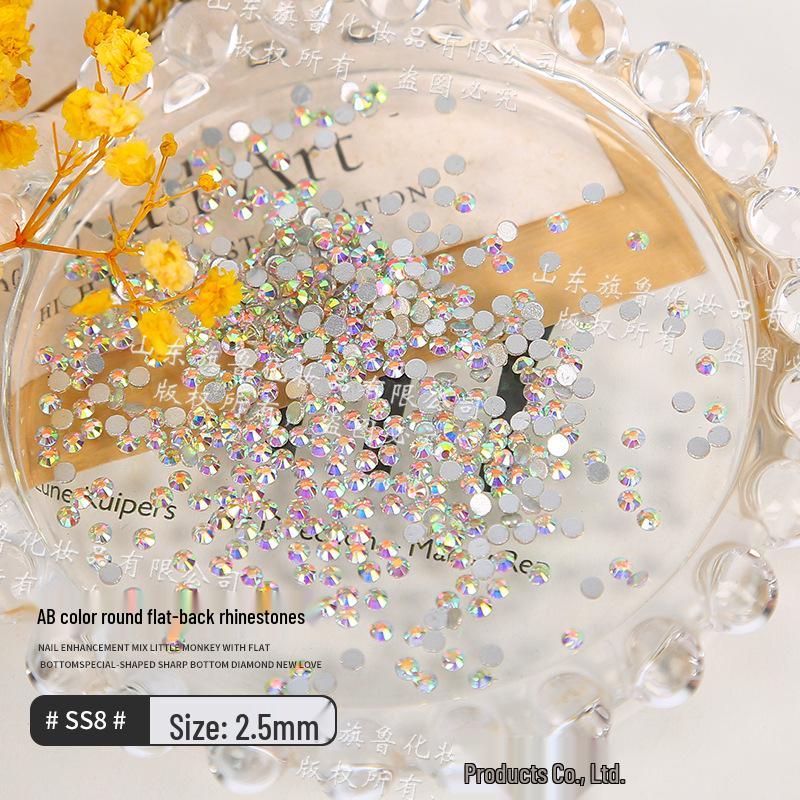 Маленькие круглые стразы AB белого цвета с радужным переливом – Кристальное стекло, плоское дно для суперблестящего декора