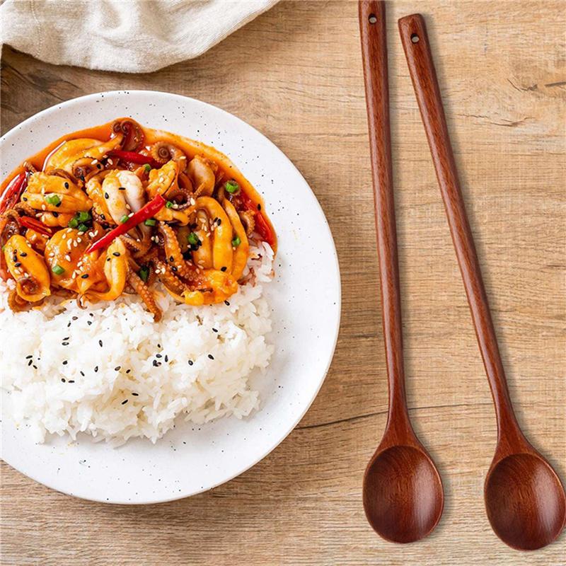 6 шт. Деревянные ложки для смешивания, кухонные ложки для супа с длинной ручкой, ложки для готовки, для перемешивания, подачи, готовки на кухне - B61B